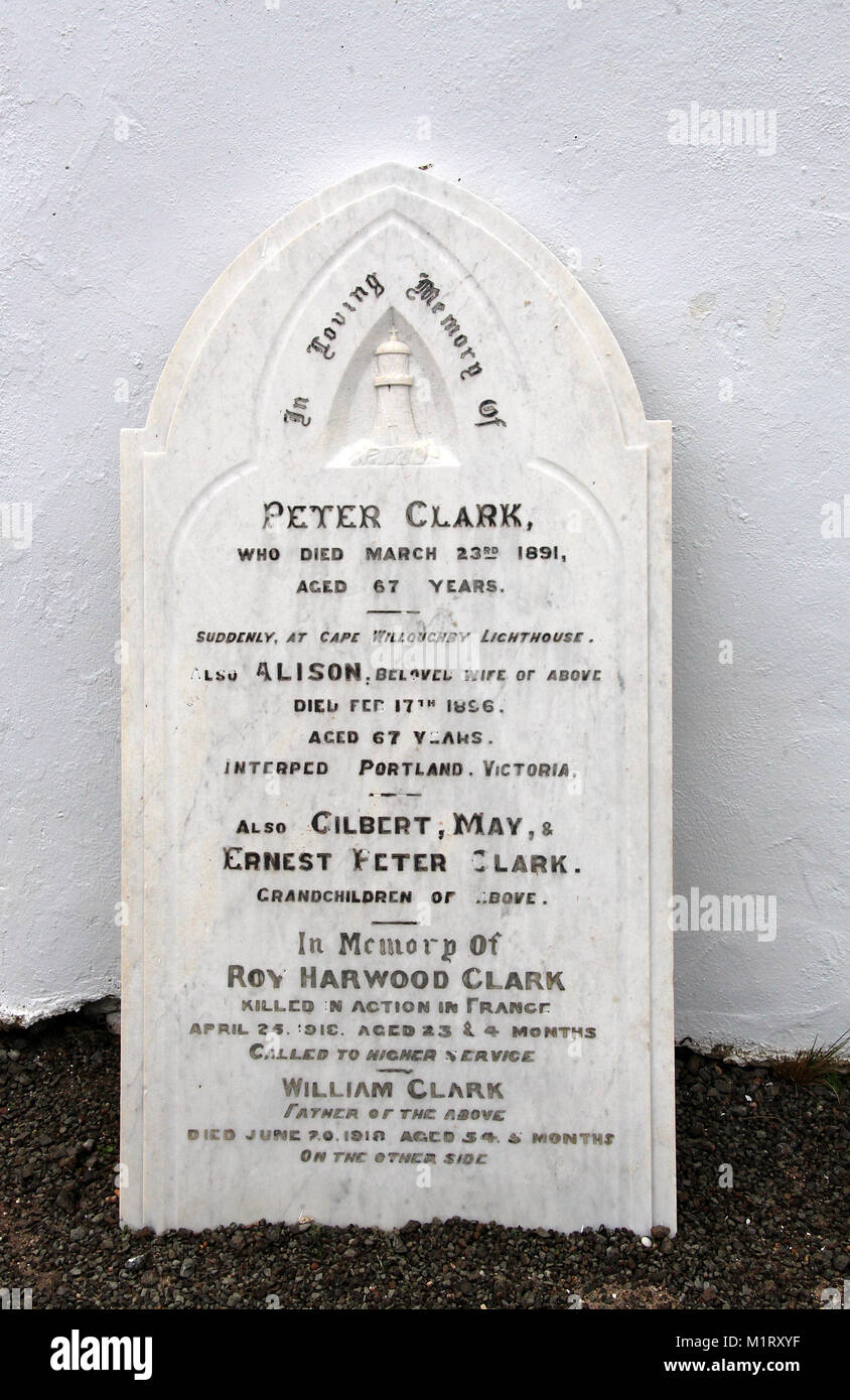 Memorial stone at Cape Willoughby Lighthouse Stock Photo