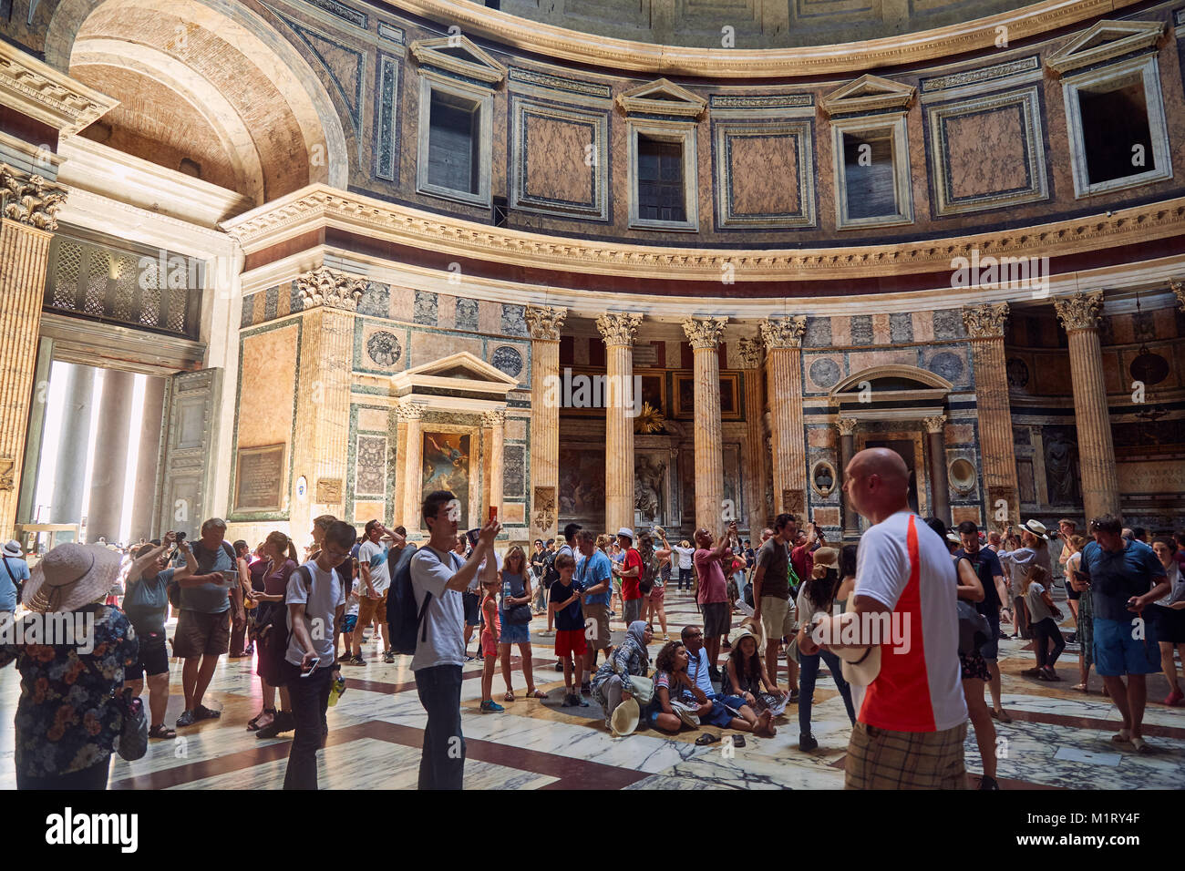 ROME - AUGUST 3: Roman pantheon with a lot of tourists August 3, 2017 in Rome, Italy Stock Photo