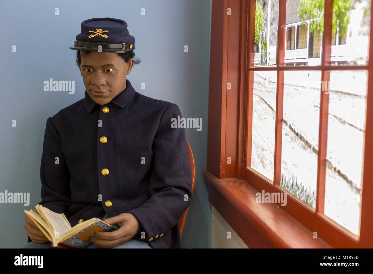 Fort Davis, Texas - An exhibit in the visitor center at Fort Davis National Historic Site illustrates the African-American 'Buffalo Soldiers' who were Stock Photo