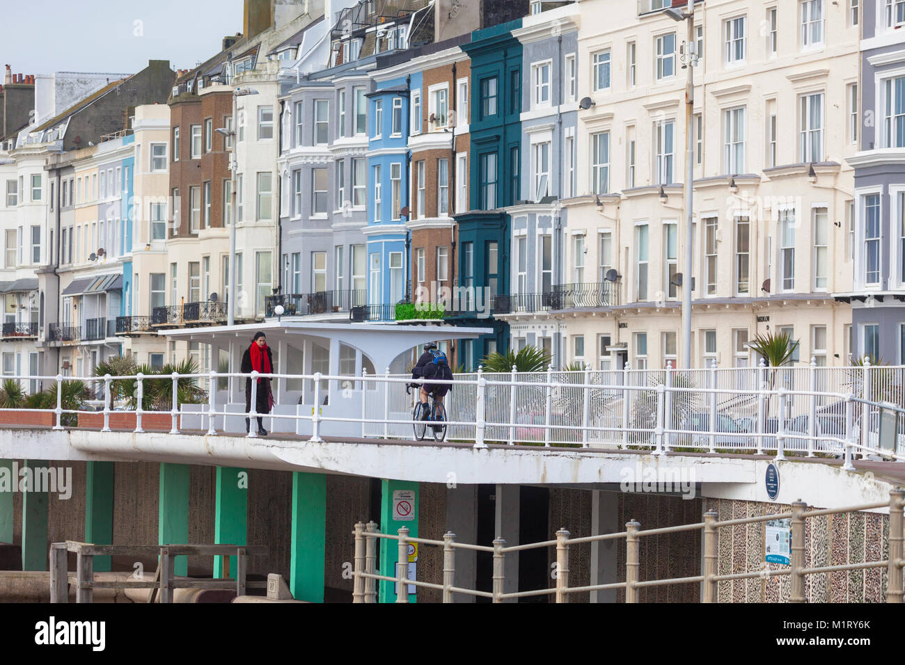 A row of colourful victorian houses on the seafront of Hastings, east
