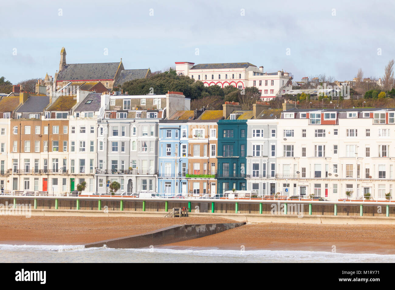 Seafront victorian houses and bottle alley hastings, east sussex, uk
