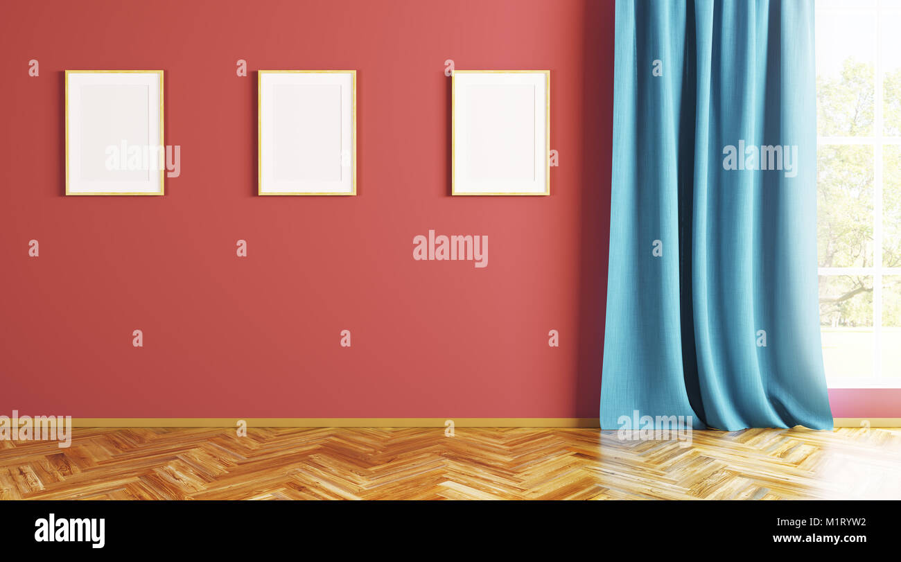 Empty Interior Background Of Living Room With Three Poster Frames On Stock Photo Alamy
