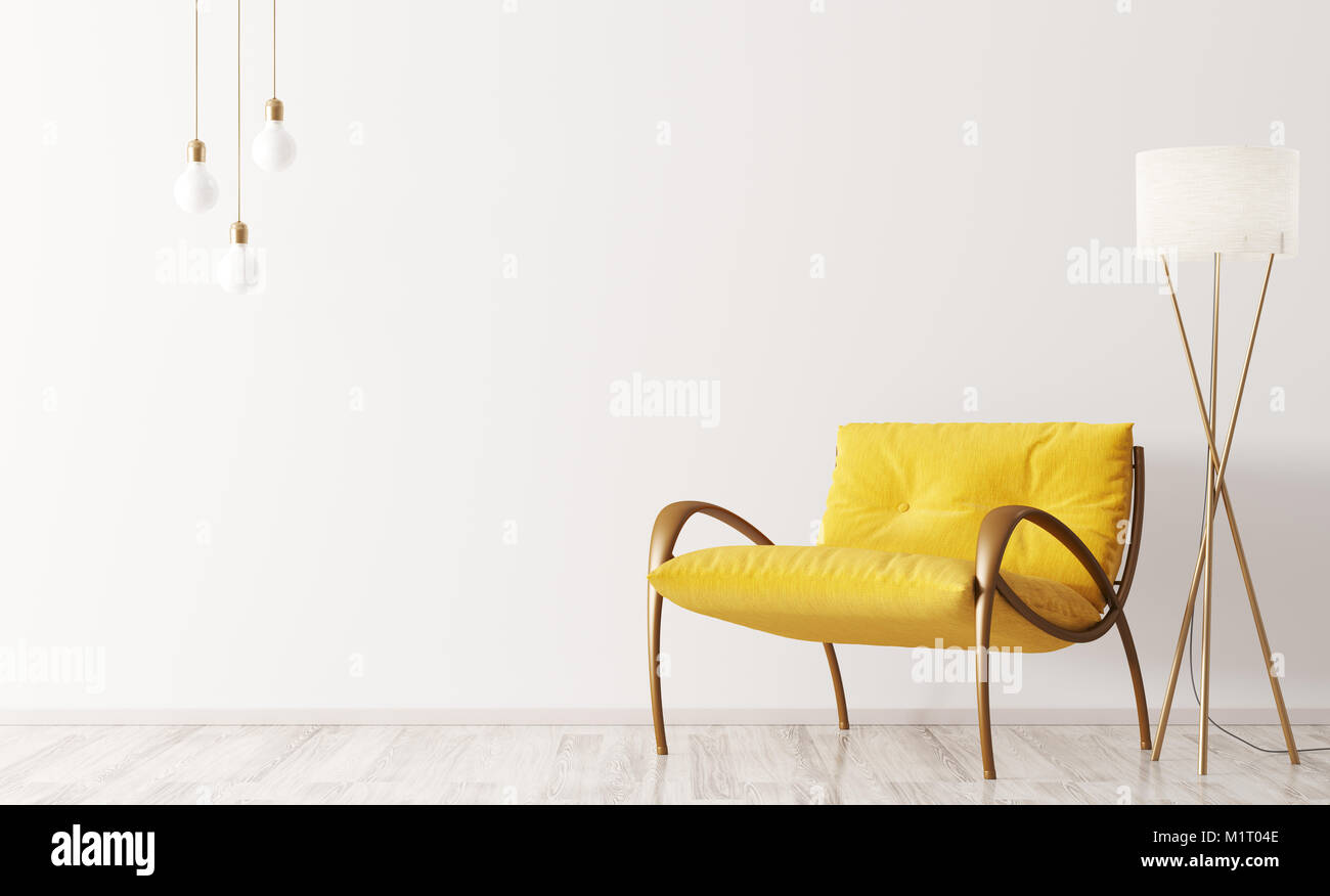 Interior of modern living room with yellow armchair and floor lamp 3d ...