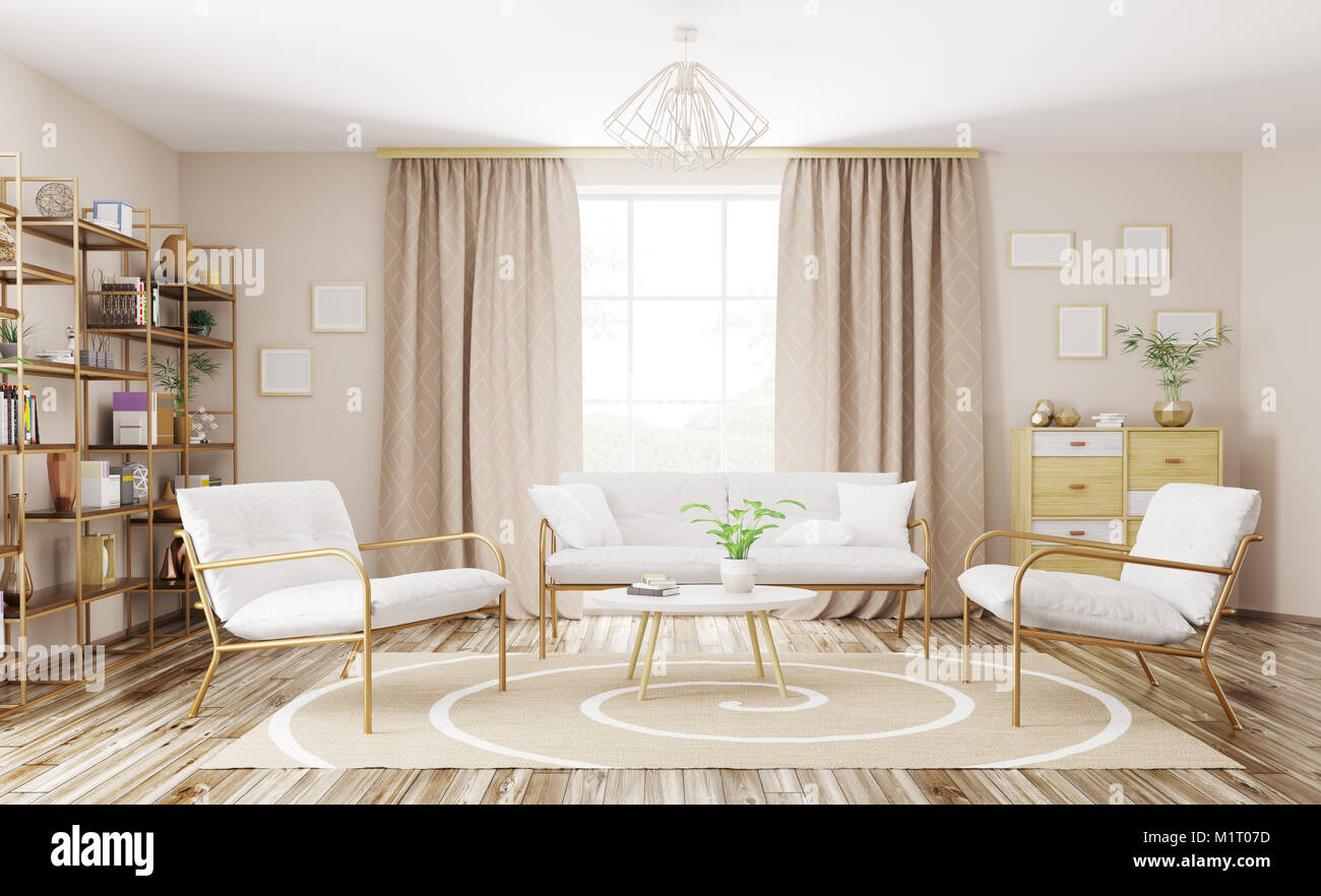 Home interior of modern living room with sofa and armchairs 3d ...