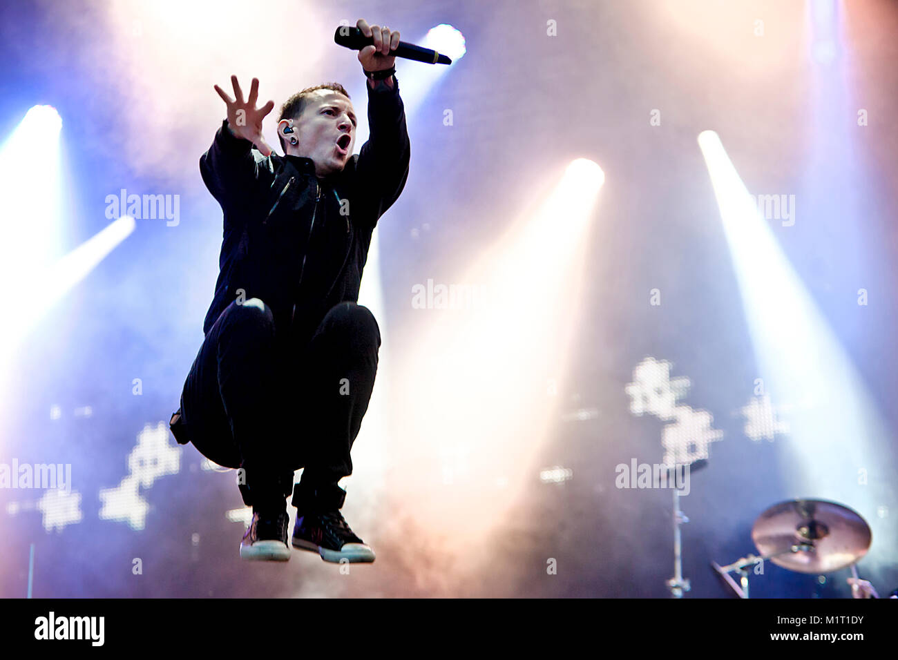 The American rock band Linkin Park performs a live concert at the Norwegian  music festival Hovefestivalen 2011. Here lead vocalist Chester Bennington  is seen live on stage. Norway, 28/06 2011 Stock Photo - Alamy