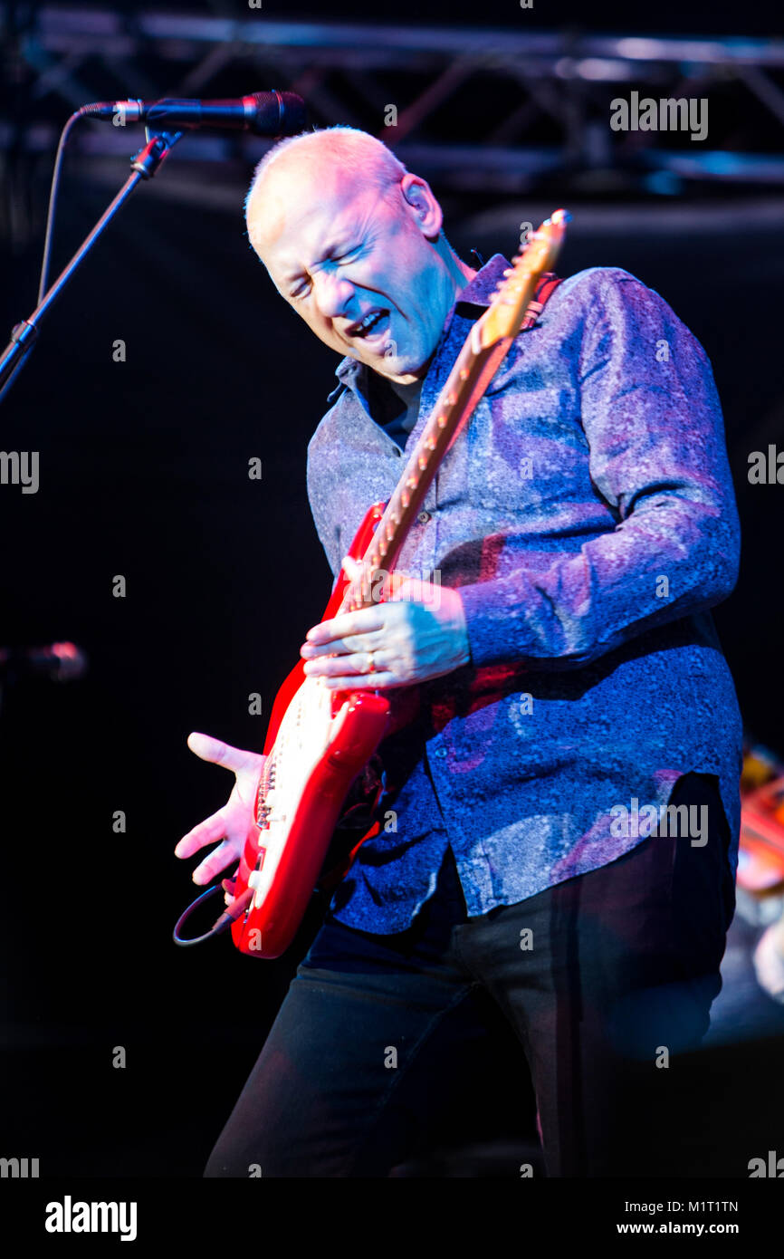 The British singer, songwriter and blues-rock musician Mark Knopfler performs a live concert at the Norwegian music festival Bergenfest 2013. Mark Knopfler is also known as the lead singer of the rock band Dire Straits. Norway, 12/06 2013. Stock Photo