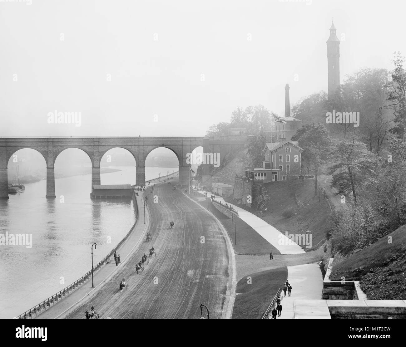 The Speedway Looking South to High Bridge, New York City, New York, USA, Detroit Publishing Company, 1905 Stock Photo