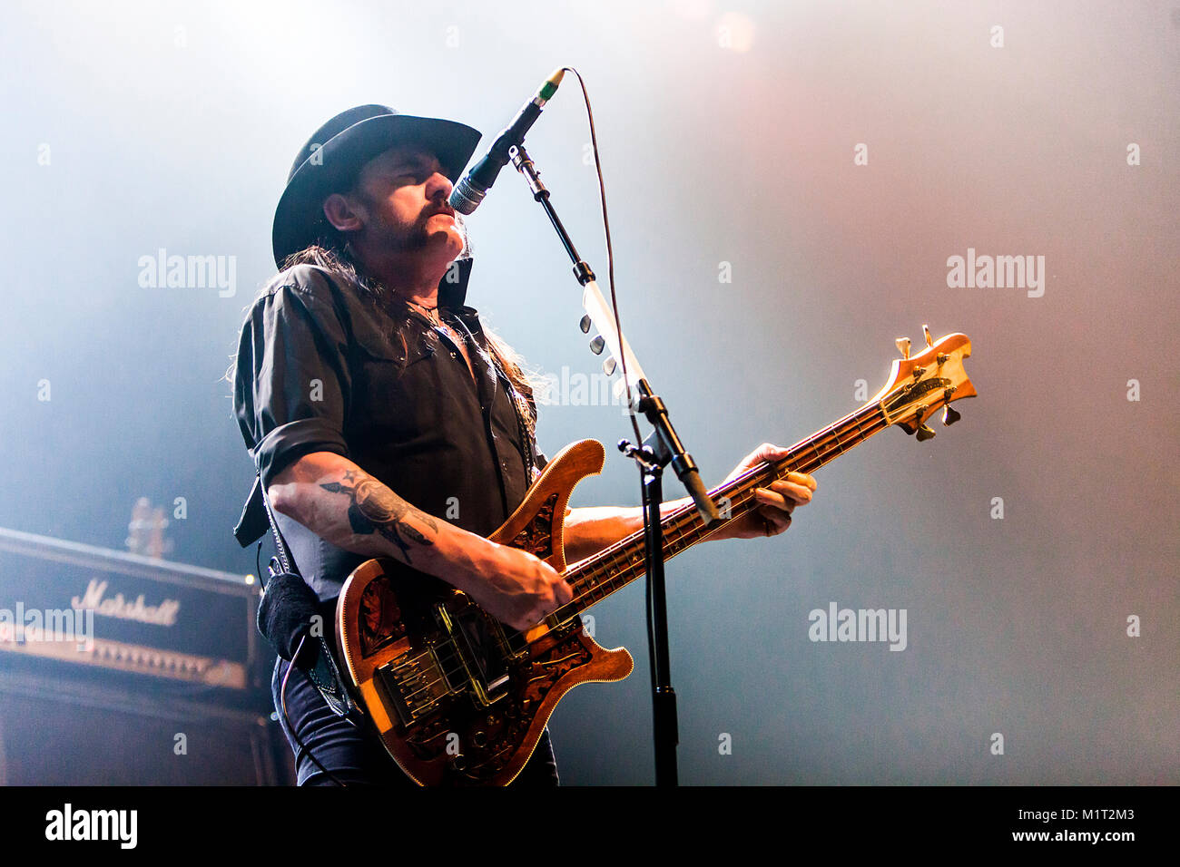 The English hard rock band Motörhead performs a live concert at the Grieghallen in Bergen. Here bassist, womanizer and vocalist Lemmy is seen live on stage. Norway 10/06 2012. Stock Photo