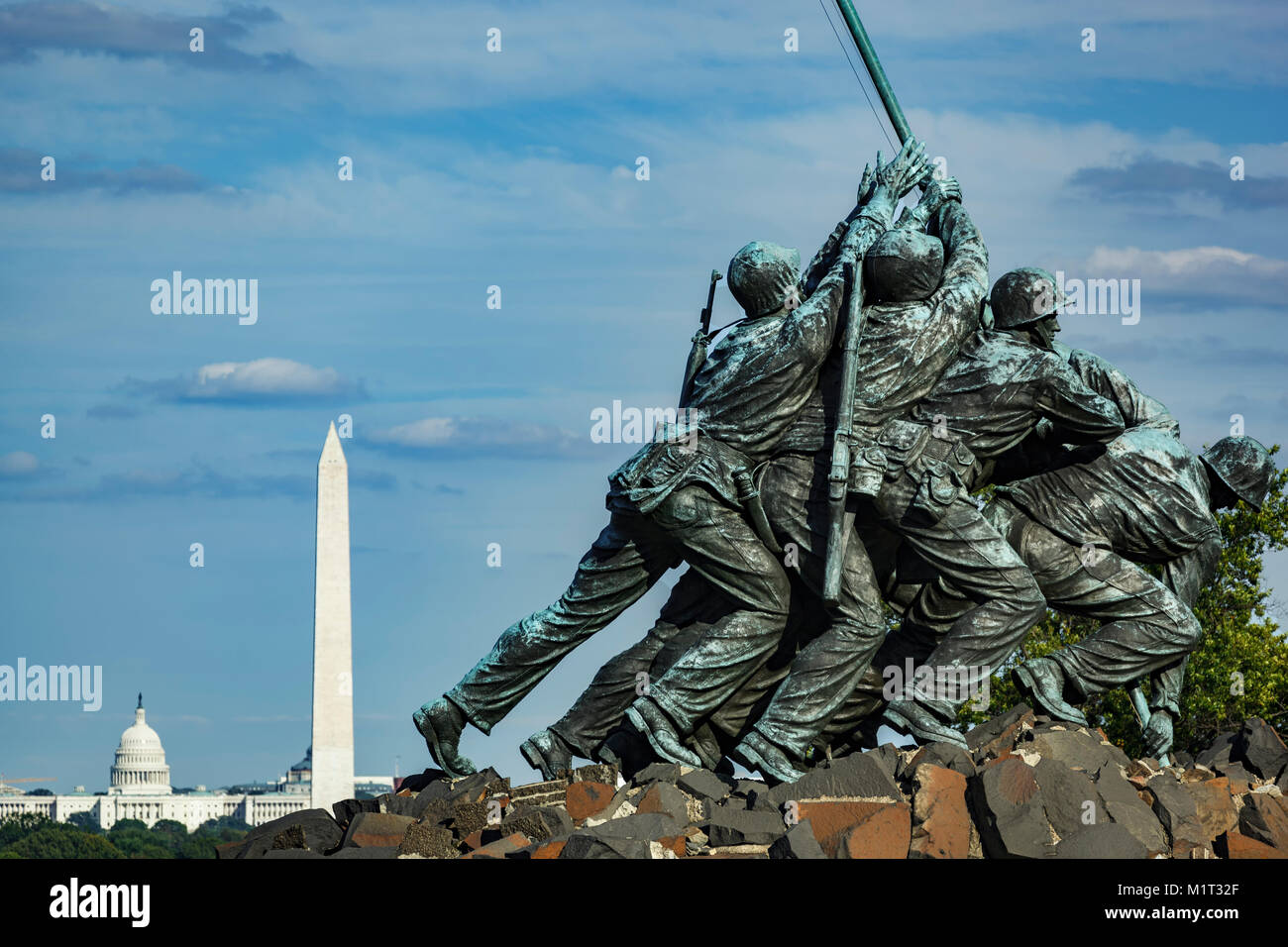 Iwo Jima Memorial (U.S. Marine Corps War Memorial), Arlington, Virginia; Washington Memorial and U.S. Capitol Building, Washington, District of Columb Stock Photo