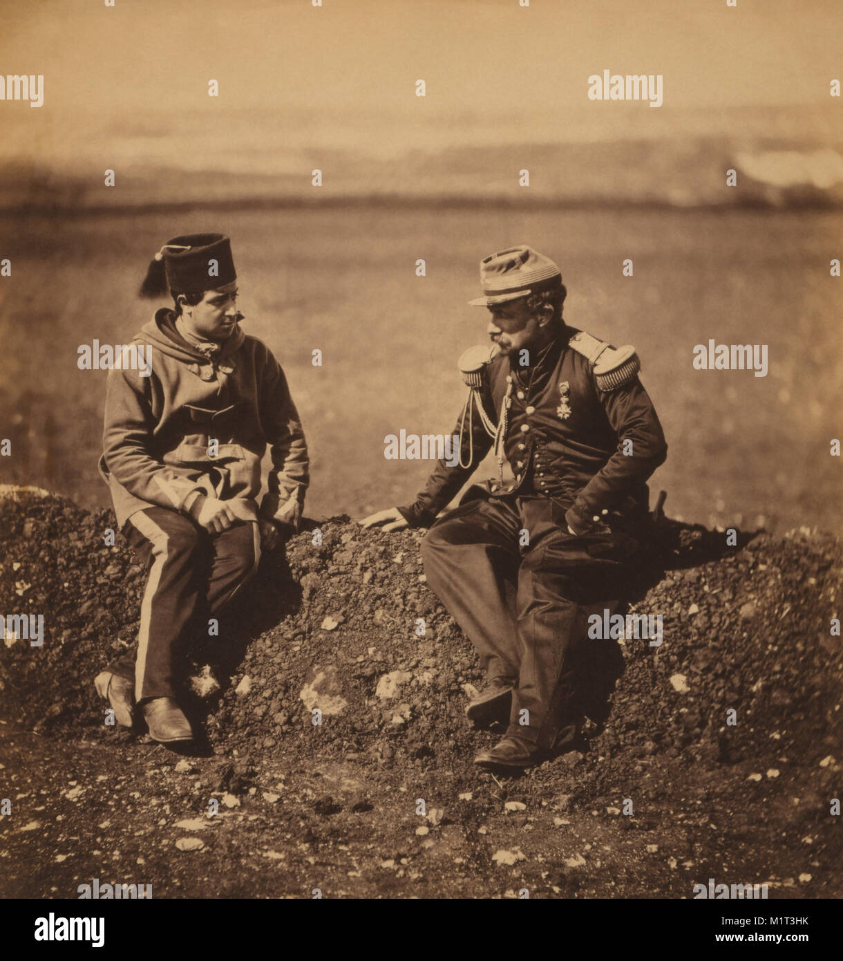 French General Cissé, Chief-of-Staff to General Pierre Bosquet, & Aide-de-Camp, Portrait during Crimean War, Crimea, Ukraine, by Roger Fenton, 1855 Stock Photo