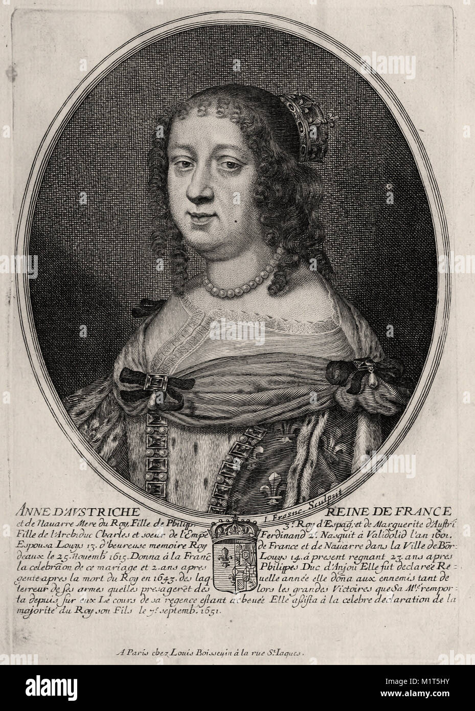 Portrait of Anne d'Autriche - French engraving 17th century Stock Photo ...