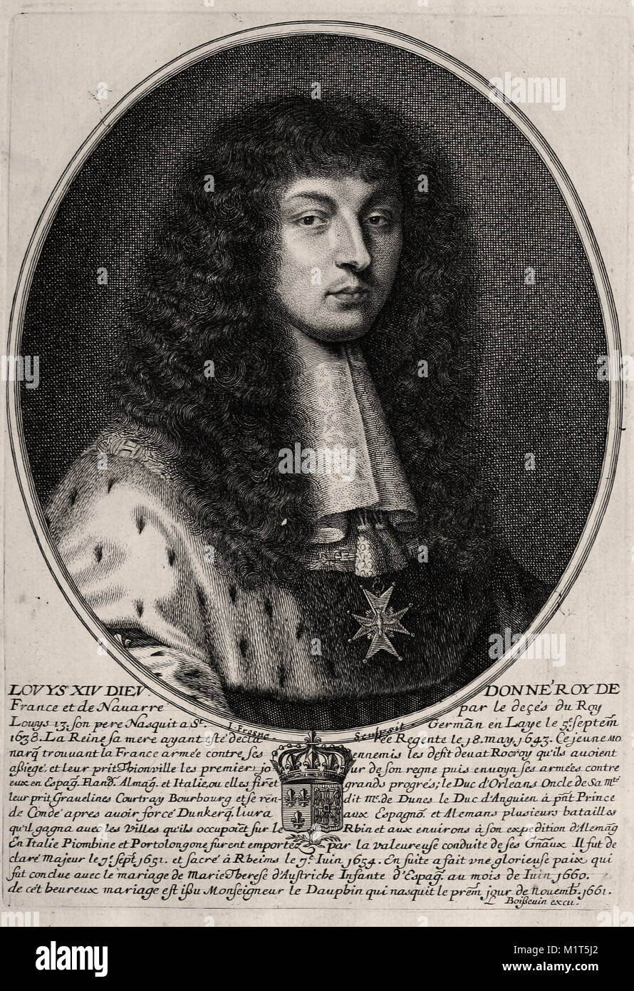 Portrait of Louis XIV - French engraving 17th century Stock Photo