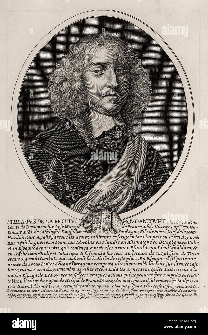 Portrait of Philippe de la Motte - French engraving 17th century Stock ...