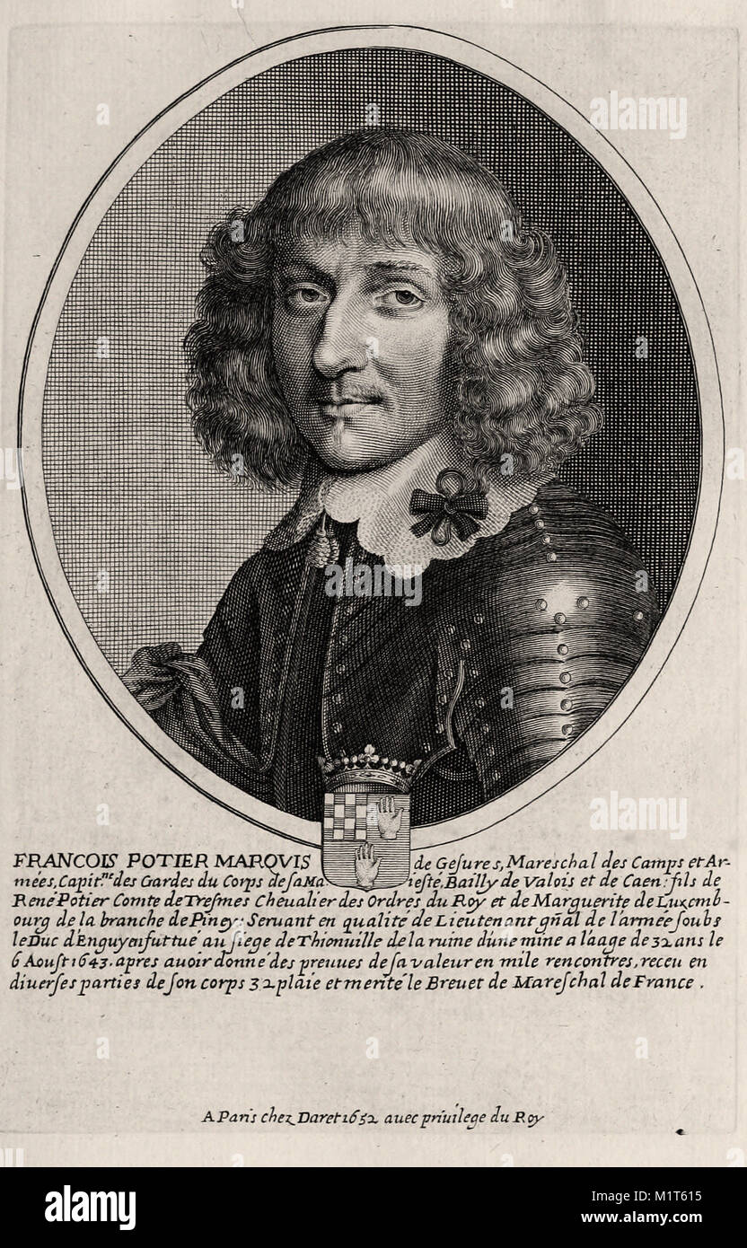 Portrait of François Potier - French engraving 17th century Stock Photo ...