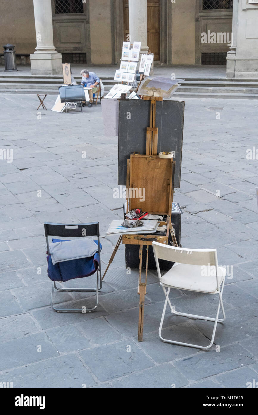 Street artist close to the Uffizi Museum in Florence, Italy. Stock Photo