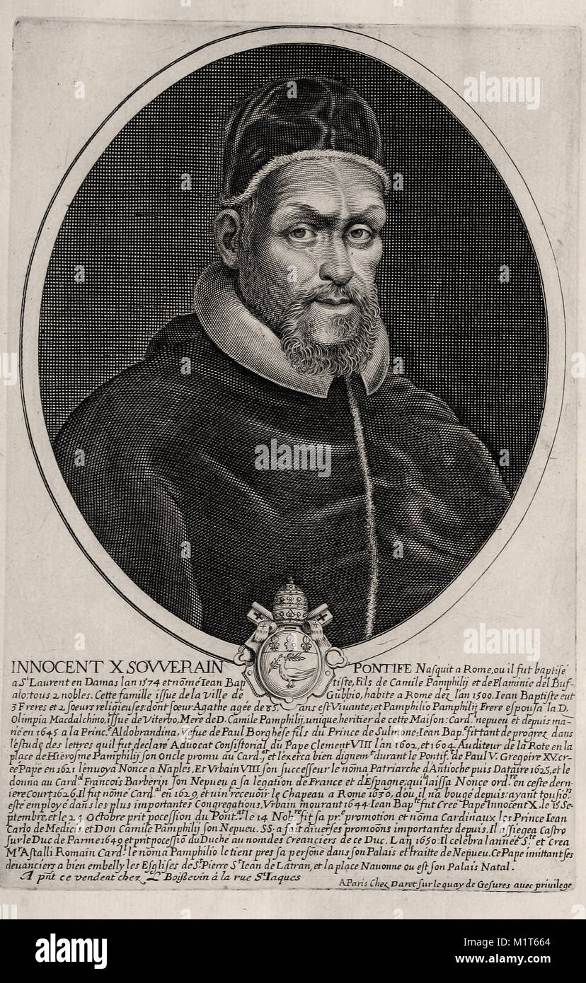 Portrait of Pope Innocent X - French engraving 17th century Stock Photo