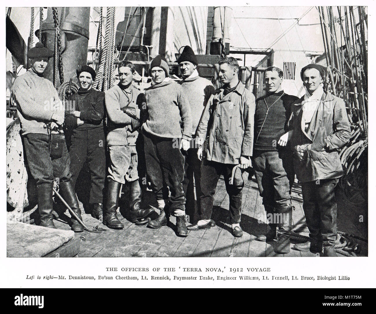 Officers of HMS Terra Nova, 1912.  The  last expedition of Robert Falcon Scott Stock Photo