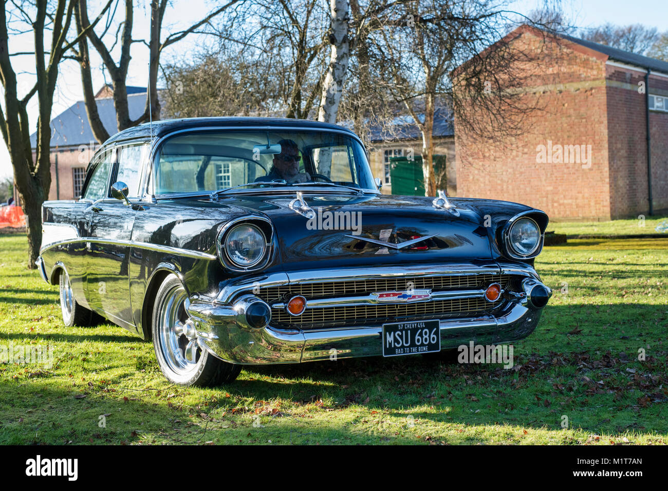 1957 Chevrolet american car at Bicester Heritage Centre. Oxfordshire, England Stock Photo