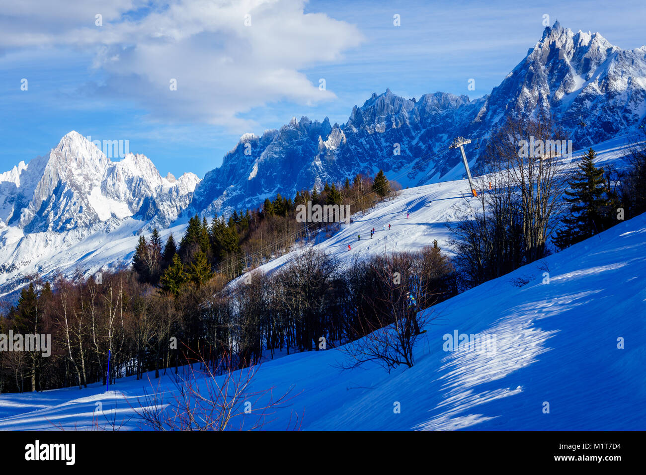 Beautiful landscape of snowy mountain view in Bellvue Saint-Gervais-les-Bains. One of Alps mountaintop near Mont Blanc. Famous place for winter sport Stock Photo