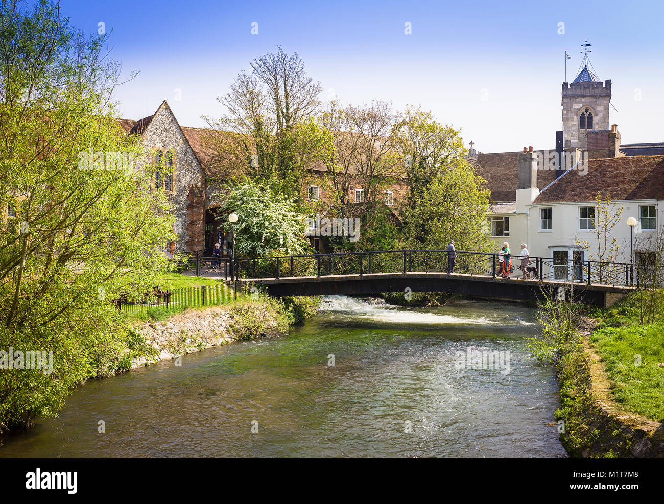 The River Avon flowing through the ancient city of Salisbury in Wiltshire England UK Stock Photo