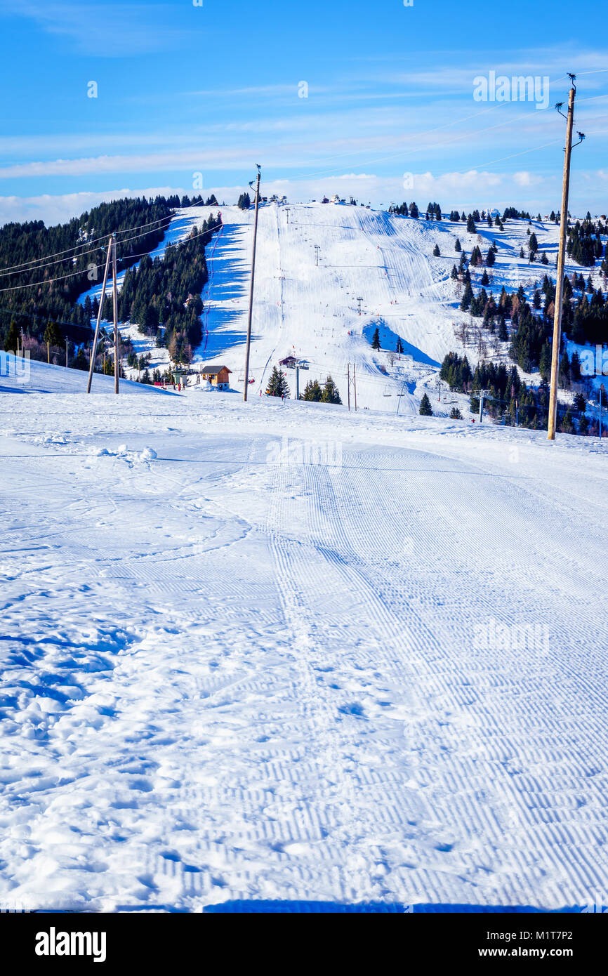 Family winter sport in Bellevue Les Houches SaintGervais, France. Top