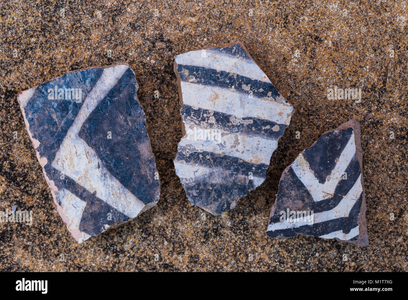 Potsherds in blackonwhite style left by the Ancestral Puebloan people