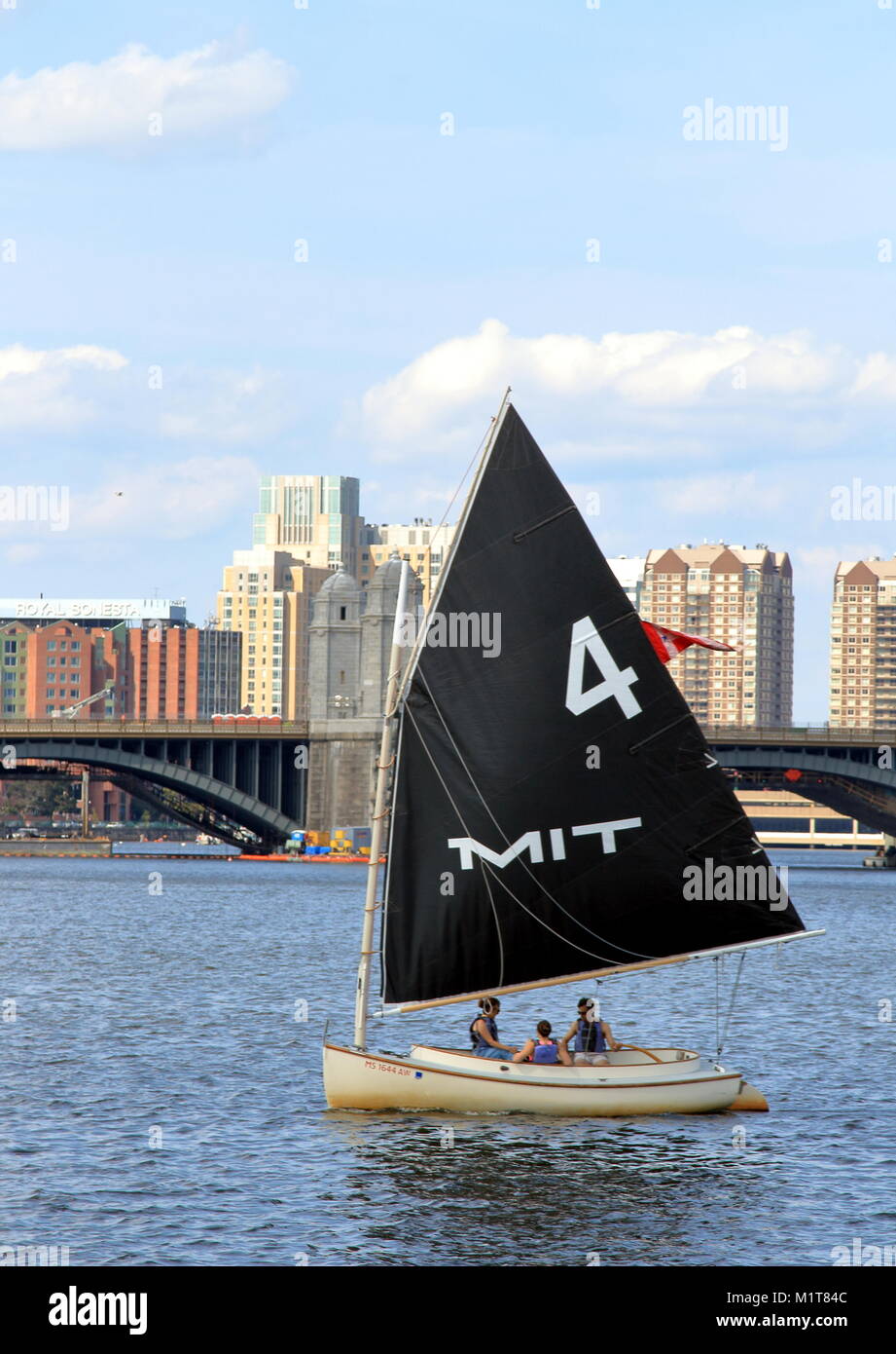 Boston, Massachusetts - August 16, 2017. MIT Sailing boat on Charles River in Boston, Massachusetts Stock Photo