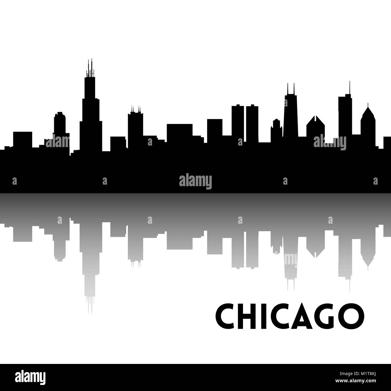 Vector black silhouette of Chicago skyline. Downtown with skyscrapers. Illinois, USA. You can use for banners and greeting cards. Stock Vector