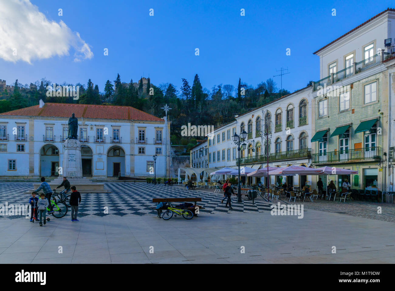 TOMAR, PORTUGAL DECEMBER 27, 2017 Scene of the main square (praca da