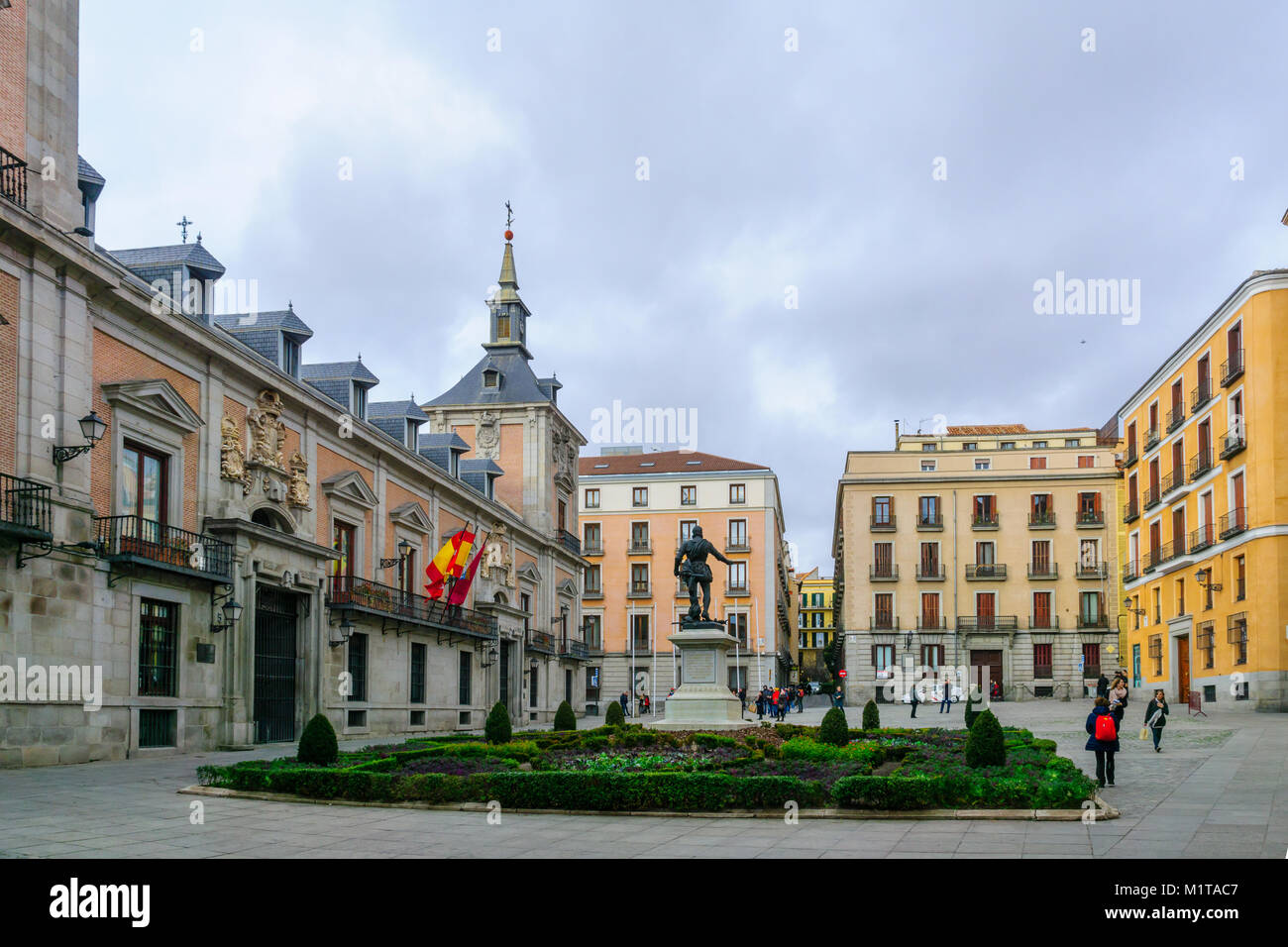 MADRID, SPAIN - DECEMBER 31, 2017: Scene of Plaza de la Villa, with locals and visitors, in Madrid, Spain Stock Photo