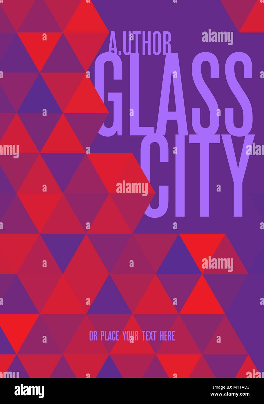 Book cover creative concept. Purple and red triangles on dark