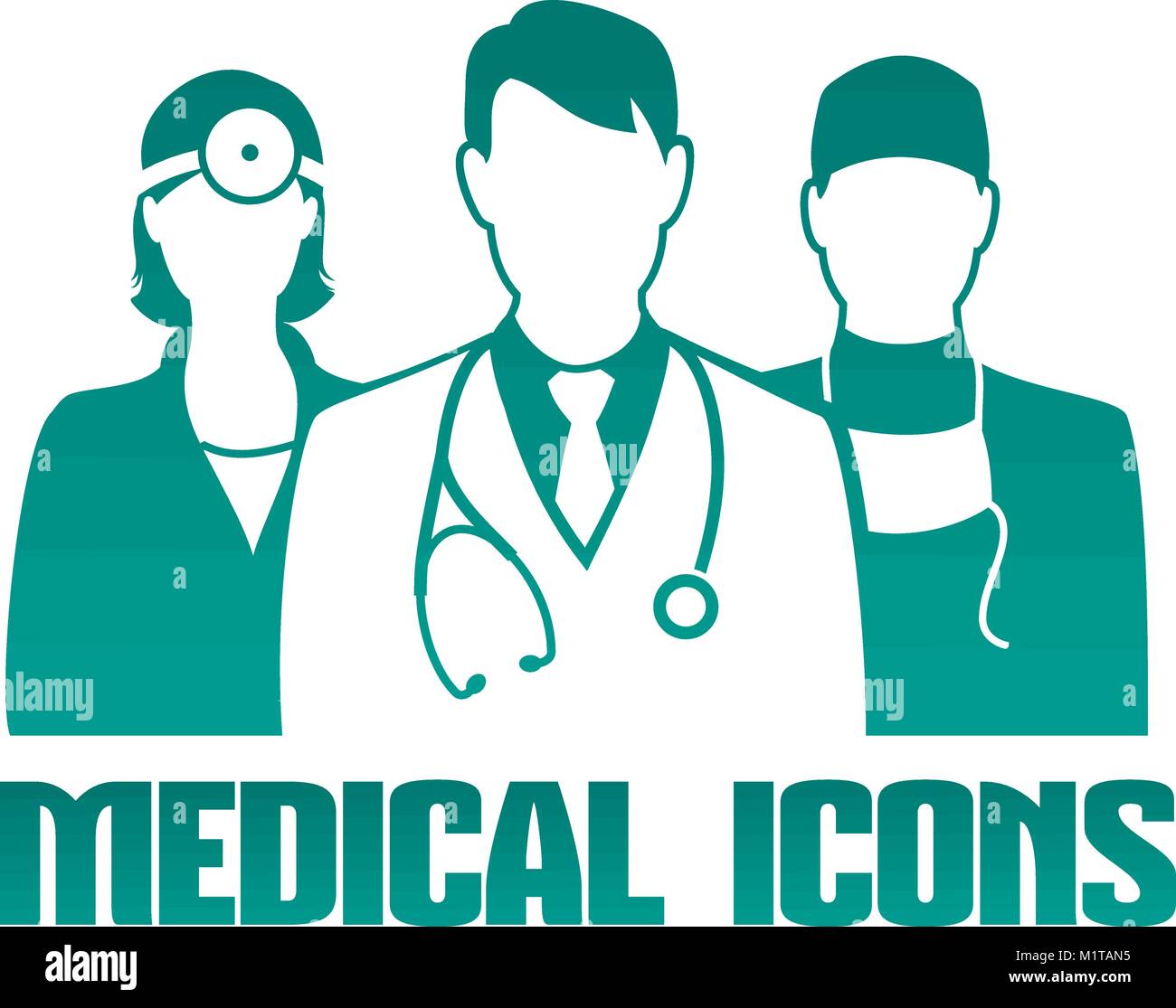 Medical icon with 3 different doctors as therapist, surgeon and otolaryngologist Stock Vector