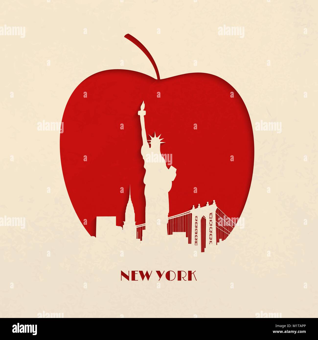 Paper-cut silhouette of New York skyline and statue of Liberty on the Big Apple Stock Vector