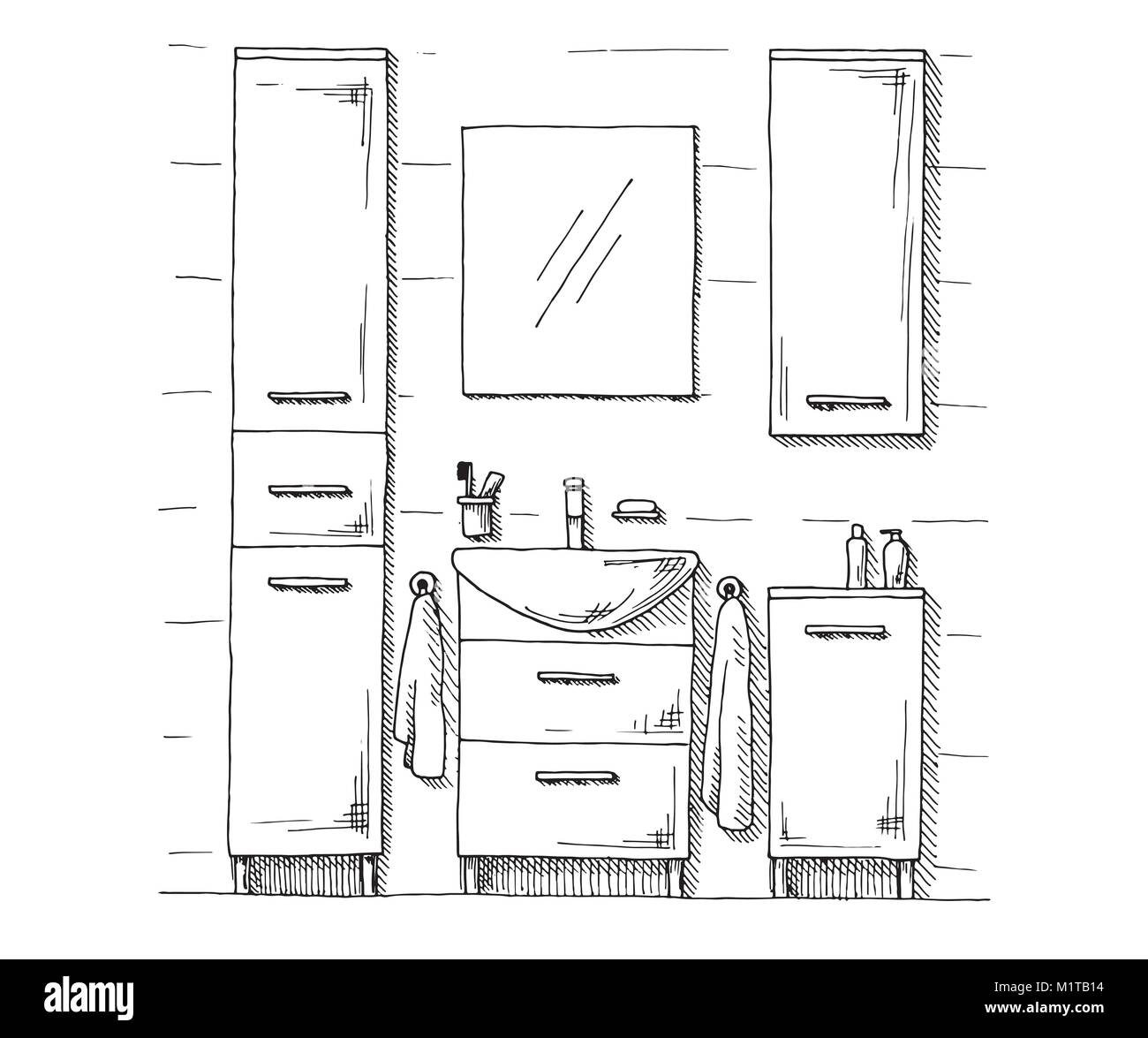 Graphic Sketch of a Bathroom Stock Illustration - Illustration of creation,  representation: 57297012