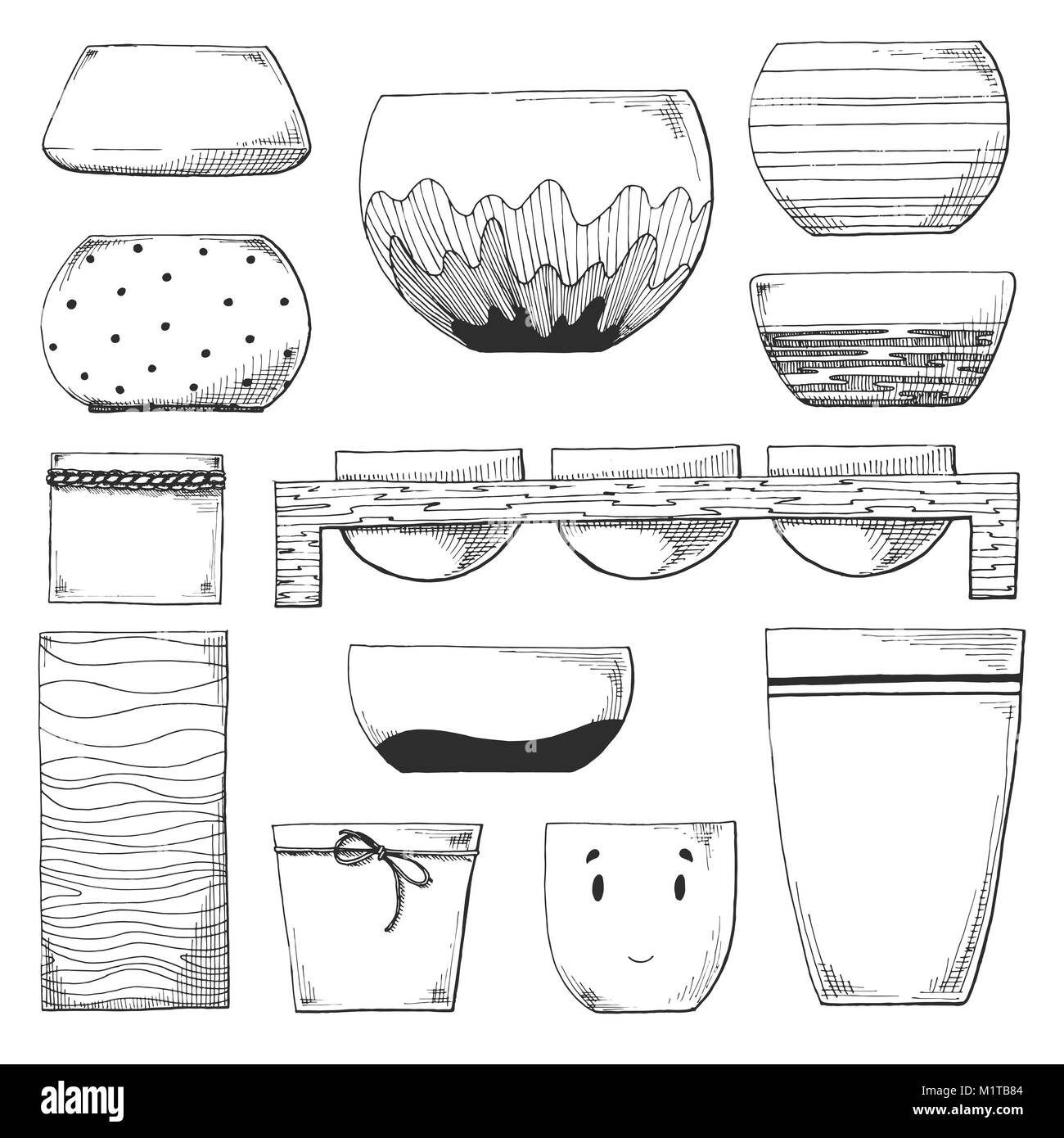 Sketch plant pots. Vector illustration of a sketch style. Stock Vector
