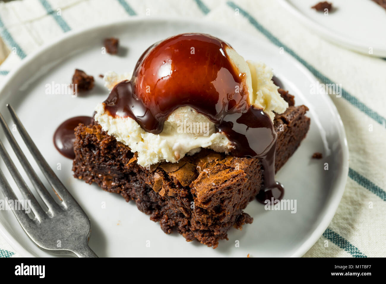 Double Dark Chocolate Brownies with Ice Cream Stock Photo Alamy