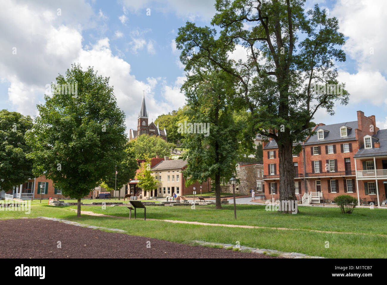 View across Arsenal Square towards St. Peter's Roman Catholic Church, Harper's Ferry National Historic Park, West Virginia, United States. Stock Photo