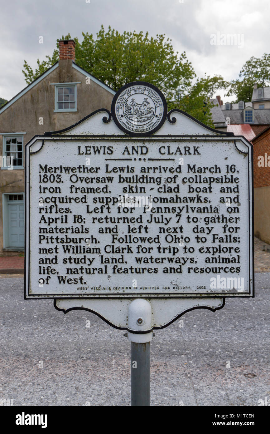 Lewis & Clark historic marker in Harper's Ferry National Historic Park, Jefferson County, West Virginia, United States. Stock Photo
