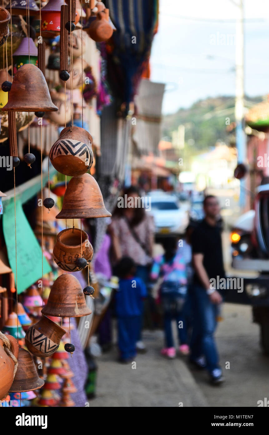 BOYACA, COLOMBIA - JANUARY 23, 2014: Ceramic handcrafts at a local store in Raquira. Stock Photo