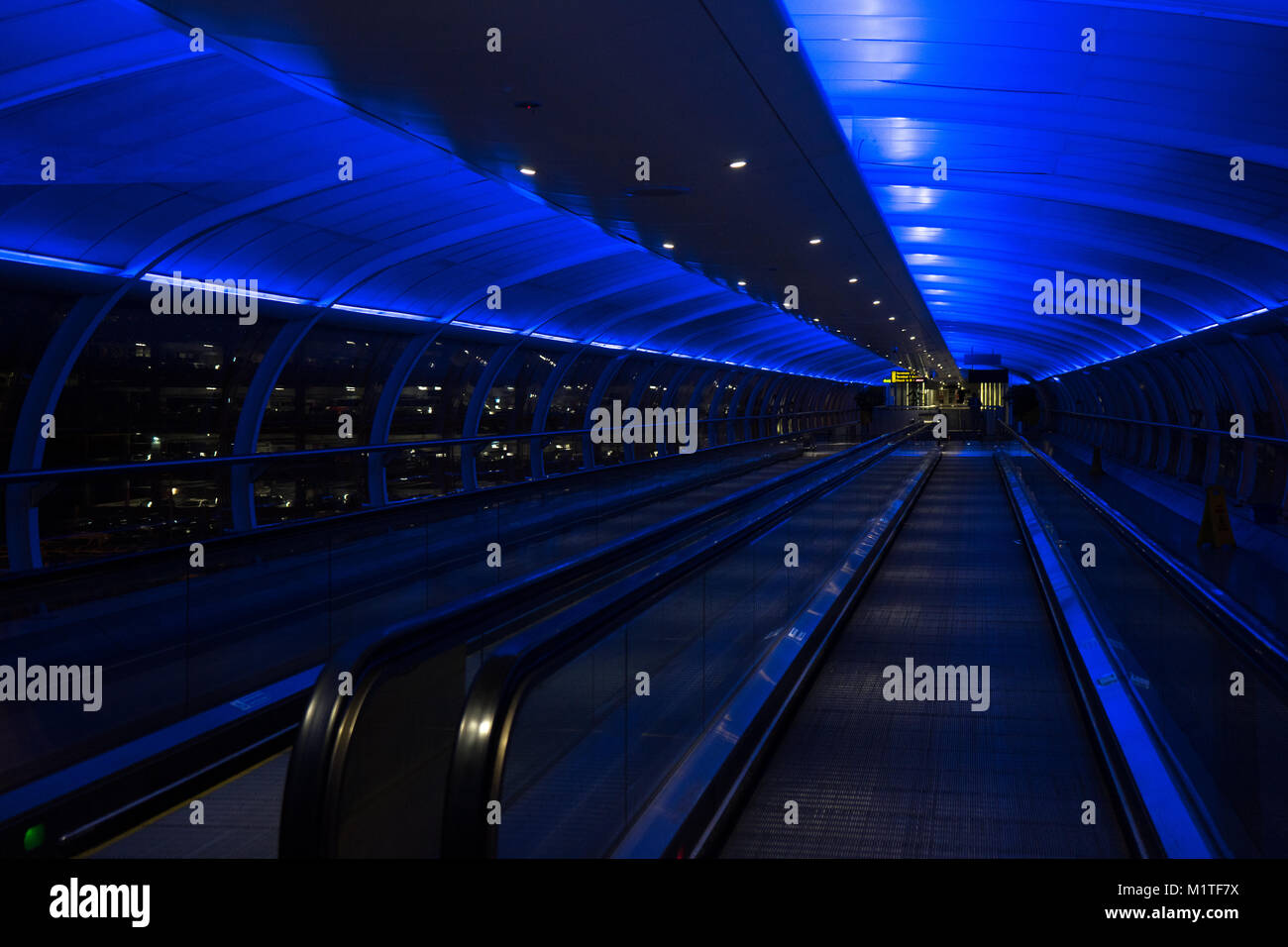 Futuristic blue tunnel, Manchester airport Stock Photo Alamy