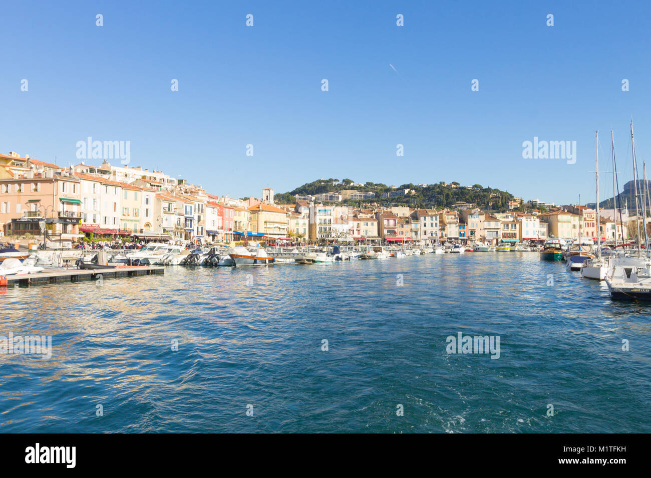 Colorful traditional houses on the promenade in the port of Cassis town, Provence, France Stock Photo