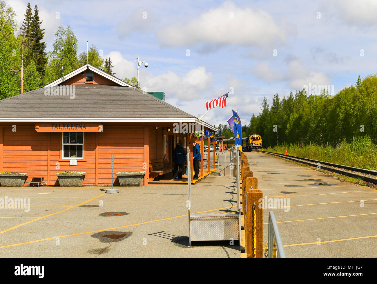 Talkeetna, Alaska, USA May 19, 2017 Alaska Railroad Train waiting at Talkeetna Station for