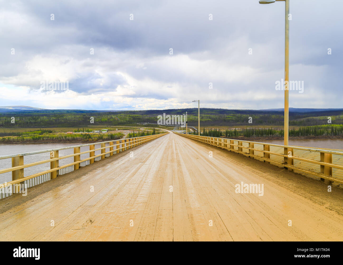 Yukon River Camp, Alaska, USA May 24, 2017 Driving on the muddy