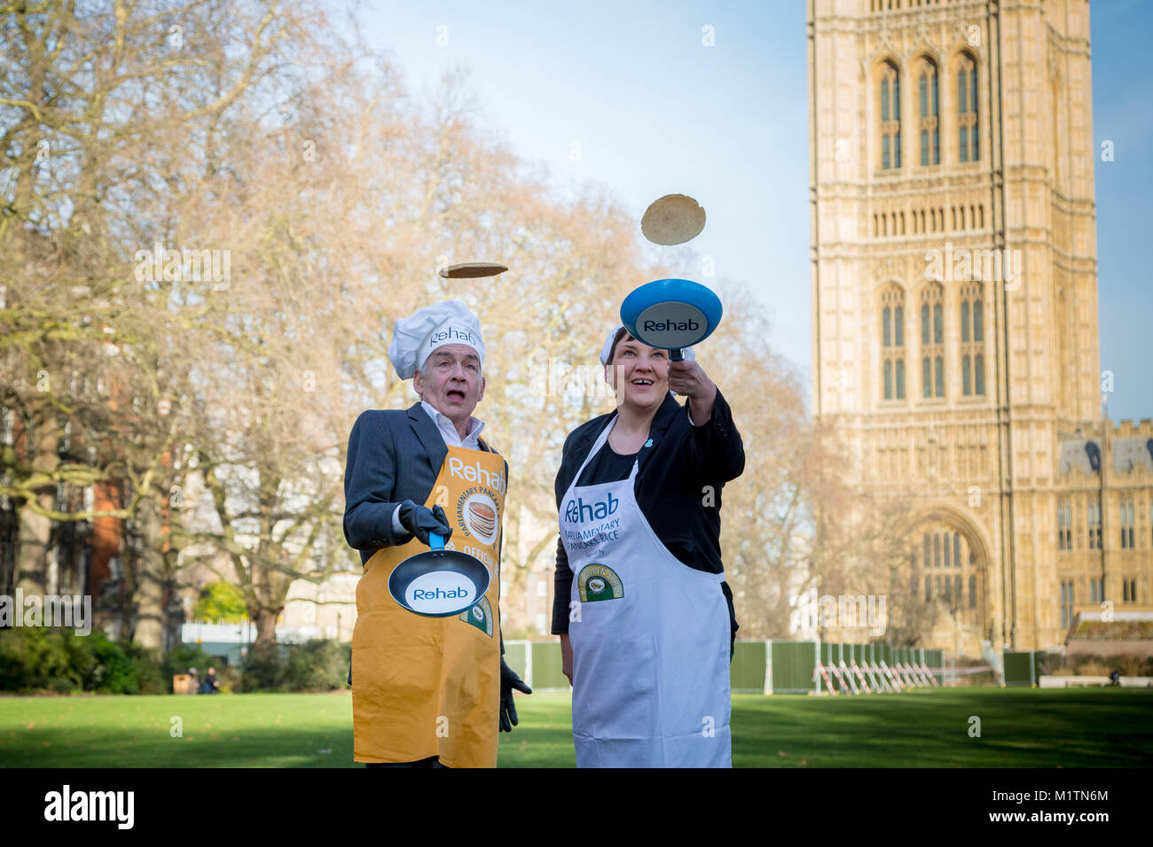 Launch of 21st Annual Rehab Parliamentary Pancake Race at Victoria Tower Gardens in Westminster, London, UK. Stock Photo