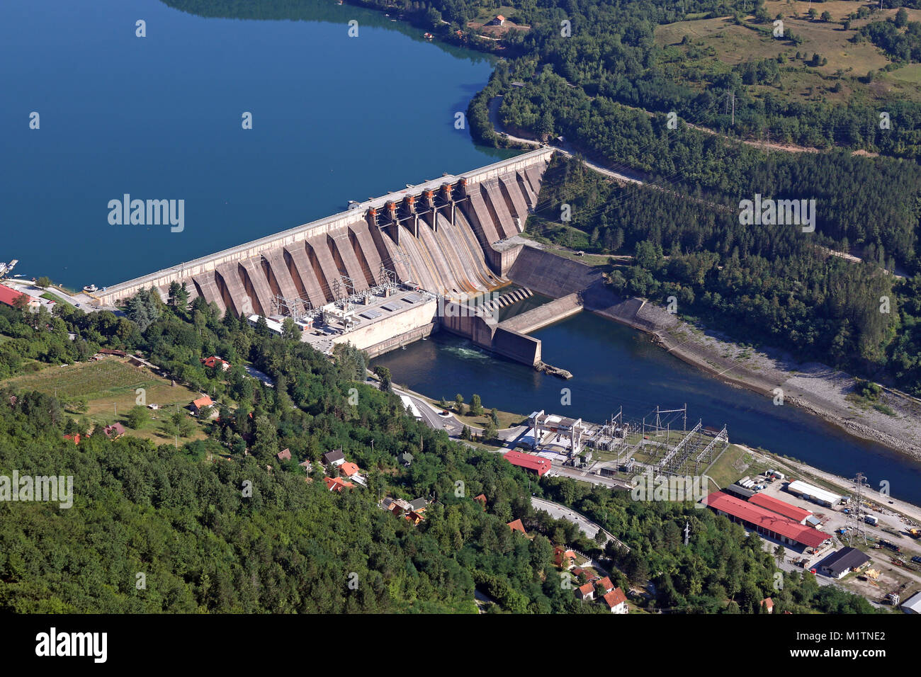 hydroelectric power plant on river industry zone Stock Photo