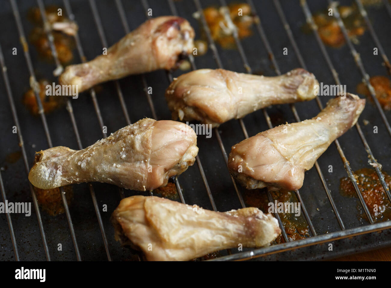 BBQ Chicken Legs Roasted On The Hot Flaming Charcoal Grill, Top View