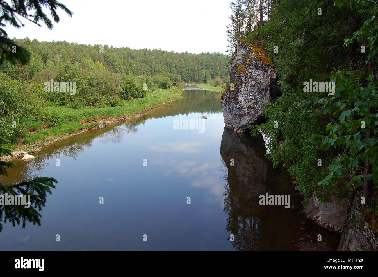 View of the Serga River in the Deer Streams Nature Park in the Sverdlovsk Region, Russia Stock Photo