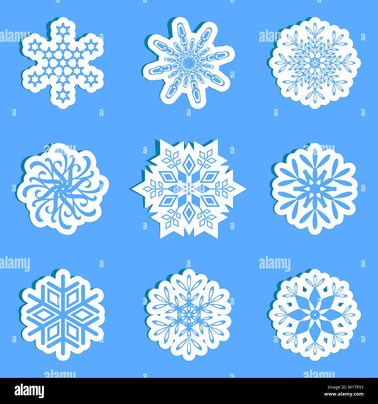 Various blue and white vector snowflakes with shadow Stock Vector Image ...