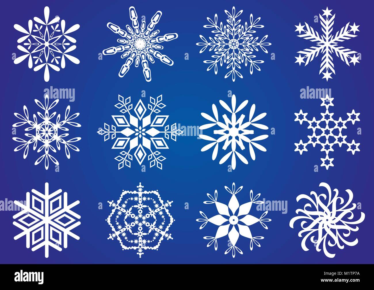 Set of various white vector snowflakes on blue Stock Vector Image & Art ...