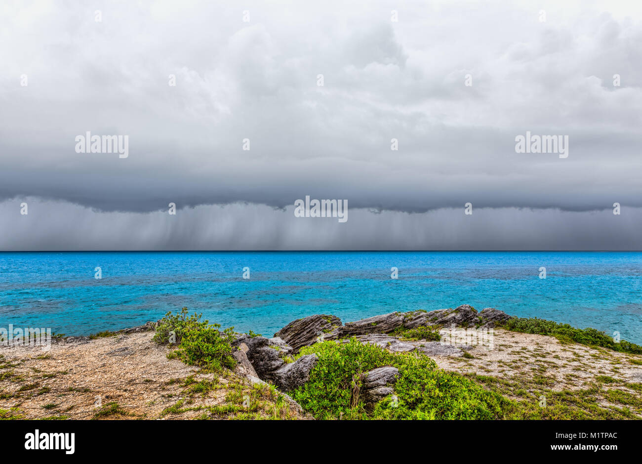Severe Thunderstorm at Tobacco Bay Beach in St. George's Bermuda Stock Photo